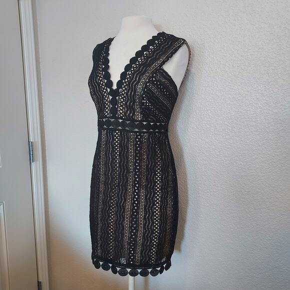 NEW Lush Black w/Tan Lining Eyelet Sleeveless Cocktail Dress Size L - Picture 5 of 14